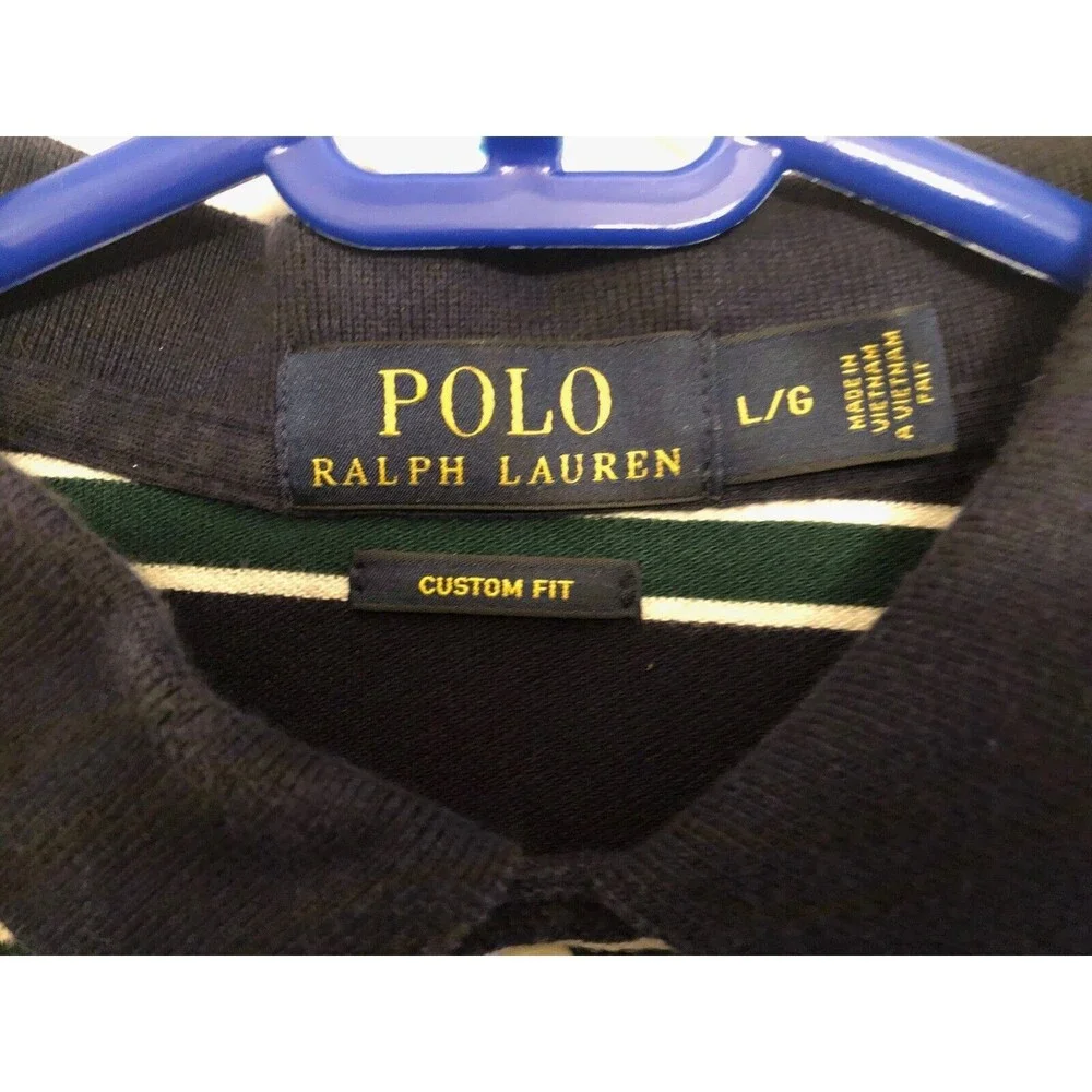 Polo Ralph Lauren‎ Custom Fit Shirt Men's L Navy Blue Striped Red Pony